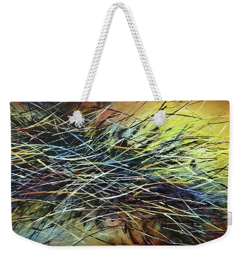 Abstract Weekender Tote Bag featuring the painting Shifting by Michael Lang