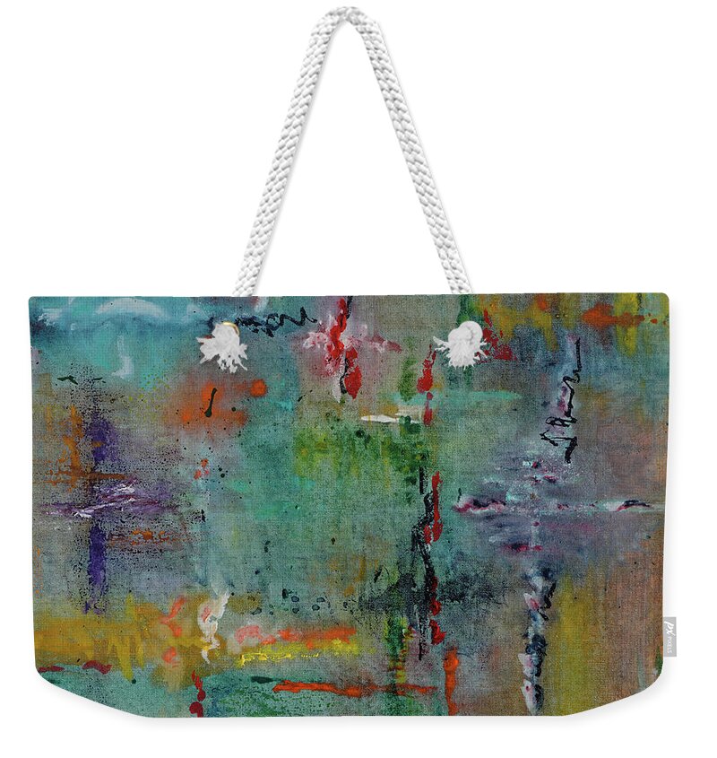Abstract Weekender Tote Bag featuring the painting Shimmering by Karen Fleschler