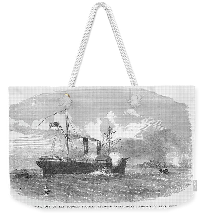 Side-wheeler Weekender Tote Bag featuring the painting Ship Quaker City from the Potomac Flotilla by Frank Leslie