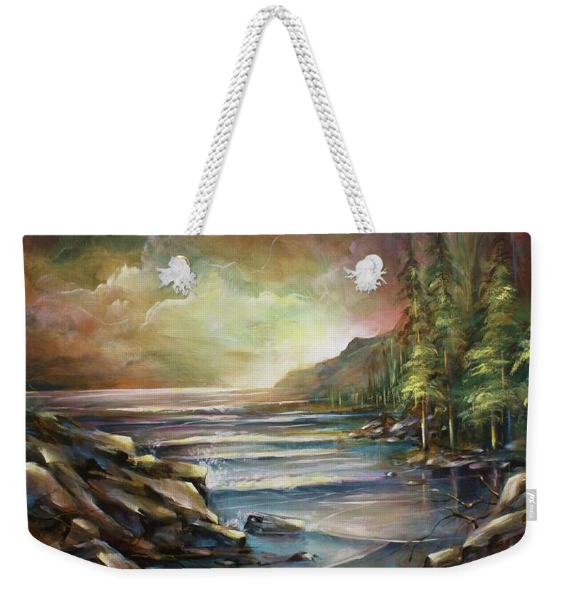Landscape Weekender Tote Bag featuring the painting Shoreline by Michael Lang