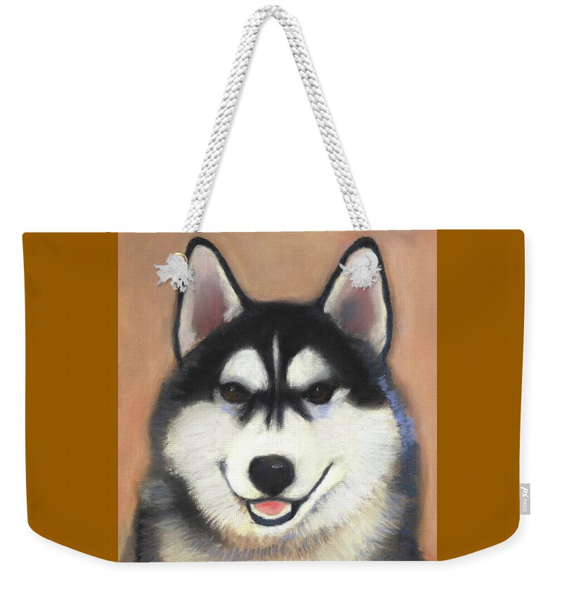 Siberian Husky Weekender Tote Bag featuring the pastel Siberian Husky by Linda Ruiz-Lozito