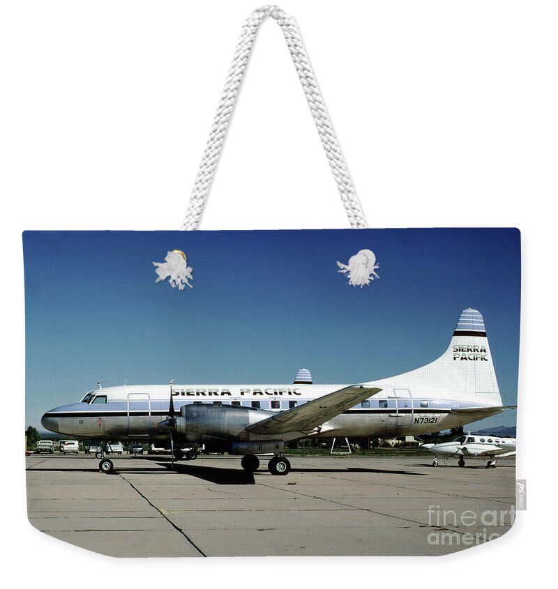 N73121 Weekender Tote Bag featuring the photograph Sierra Pacific Airlines Convair CV-580 N73121 by Wernher Krutein