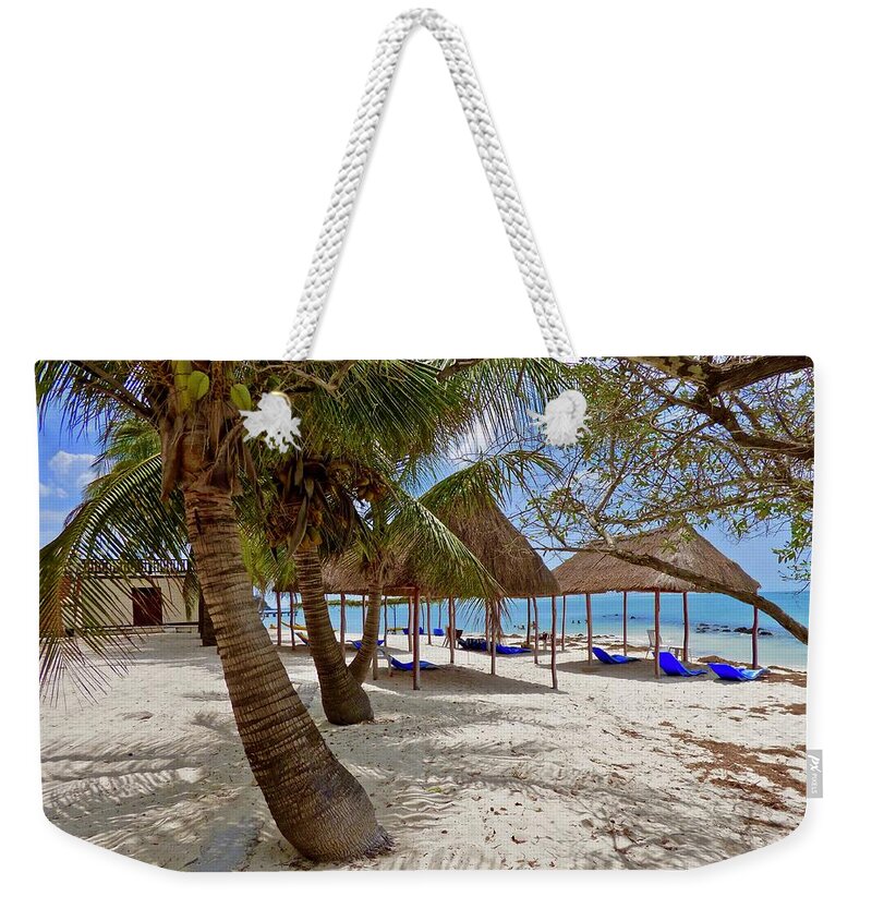 Campeche Weekender Tote Bag featuring the photograph Sihoplaya  Palapas  Gulf of Mexico by Amelia Racca