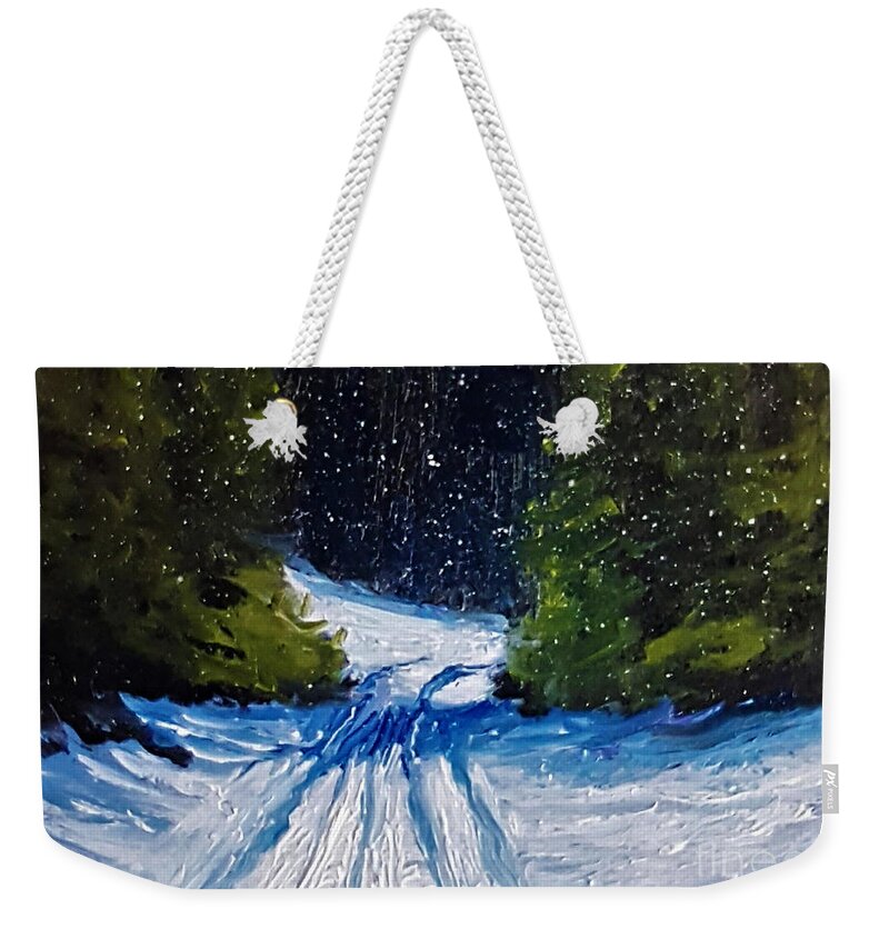 Winter Landscape Weekender Tote Bag featuring the painting Silent Night by Fred Wilson