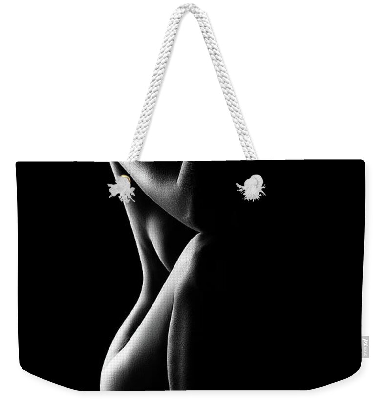 Nude Weekender Tote Bag featuring the photograph Silhouette of nude woman in BW by Johan Swanepoel