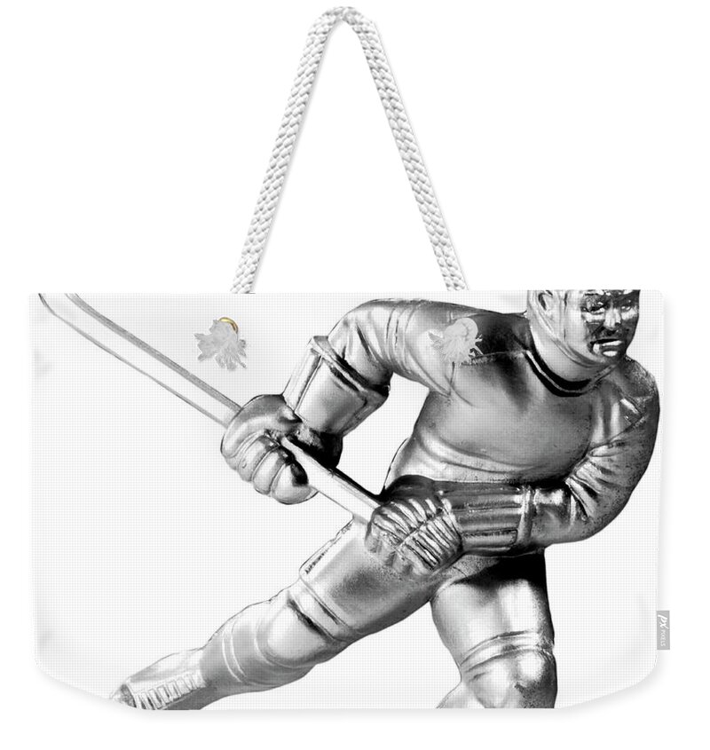 Action Weekender Tote Bag featuring the drawing Silver Hockey Player Skating by CSA Images