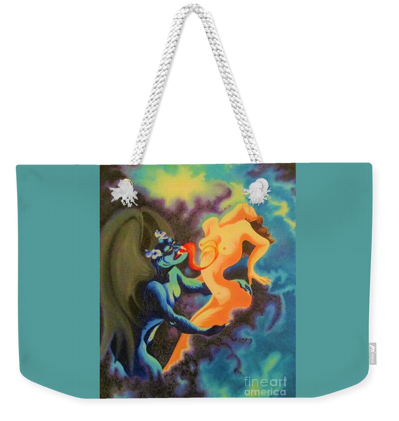 Evil. Love Weekender Tote Bag featuring the painting Sinful Passion by Tatyana Shvartsakh