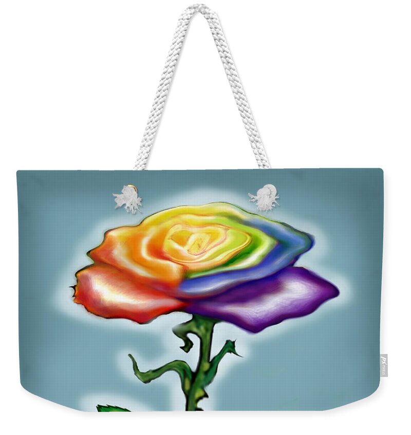 Rainbow Weekender Tote Bag featuring the digital art Single Rainbow Rose by Kevin Middleton