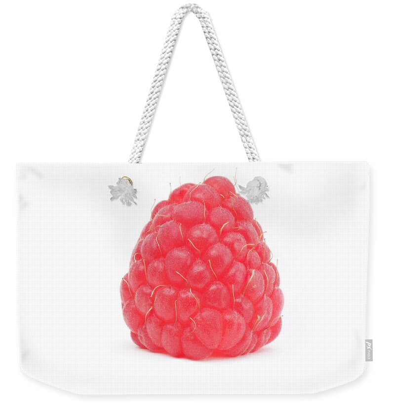White Background Weekender Tote Bag featuring the photograph Single Rasberry by Paolo Negri