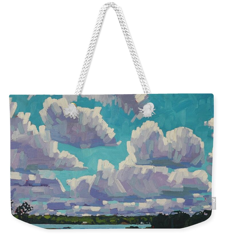 2277 Weekender Tote Bag featuring the painting Singleton Summer Clouds by Phil Chadwick
