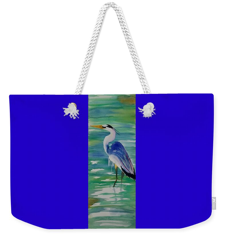 Blue Heron Weekender Tote Bag featuring the painting Sir Blue by Ann Frederick