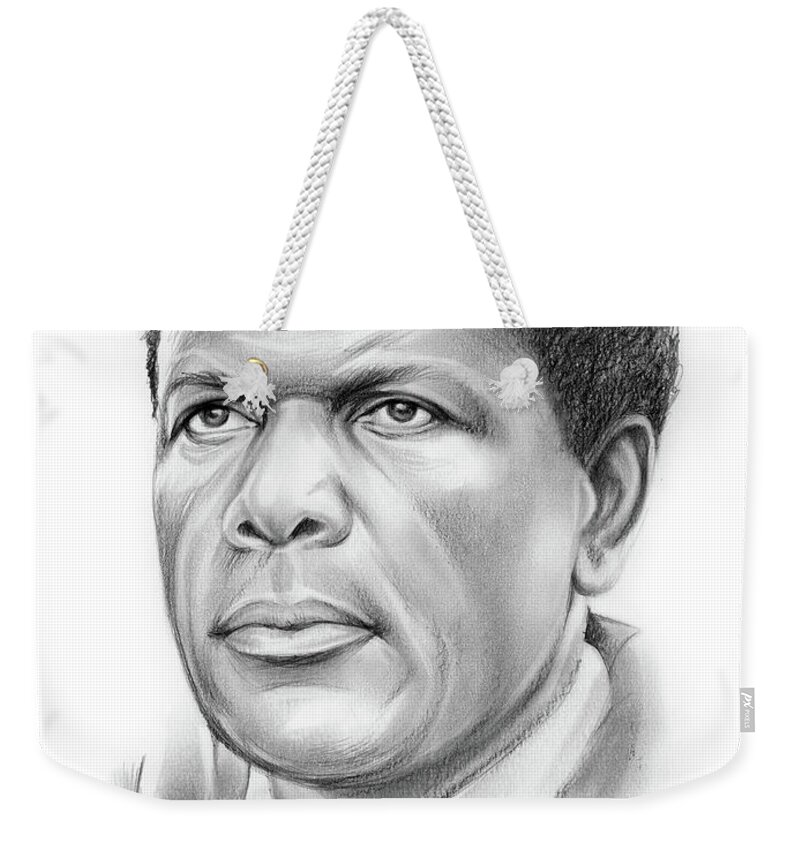 Sir Sidney Poitier Weekender Tote Bag featuring the drawing Sir Sidney Poitier by Greg Joens