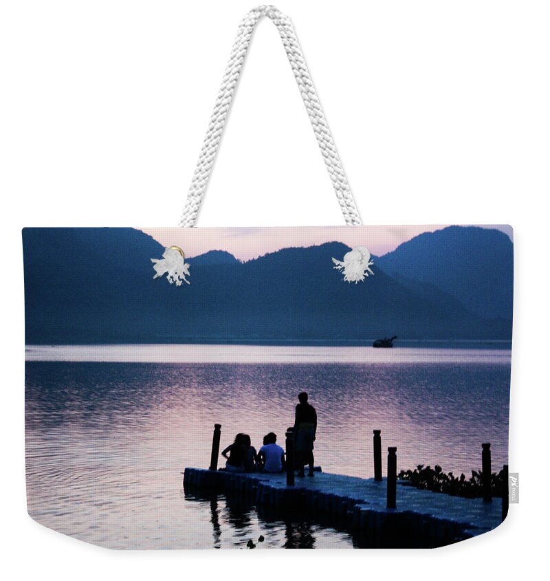 Scenics Weekender Tote Bag featuring the photograph Sitting On A Jetty On The River At by Kat Payne Photography