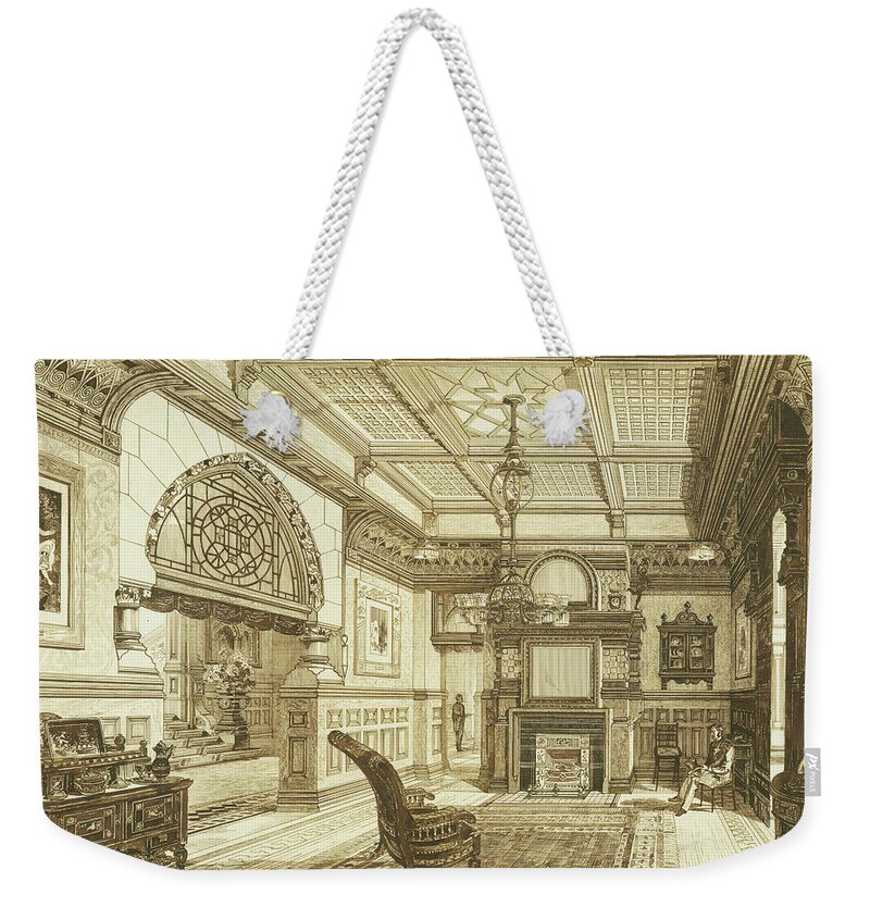 Benjamin Linfoot Weekender Tote Bag featuring the drawing Sitting Room of Bardwold, Merion PA by Benjamin Linfoot