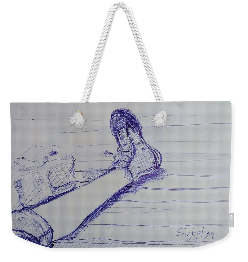 Leg Weekender Tote Bag featuring the drawing Sketching a leg by Sukalya Chearanantana