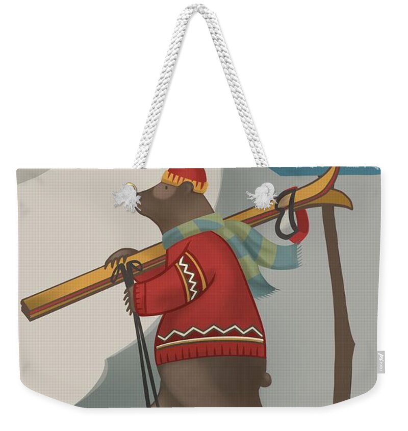 Bear Art Weekender Tote Bag featuring the painting Ski Bear by Sassan Filsoof