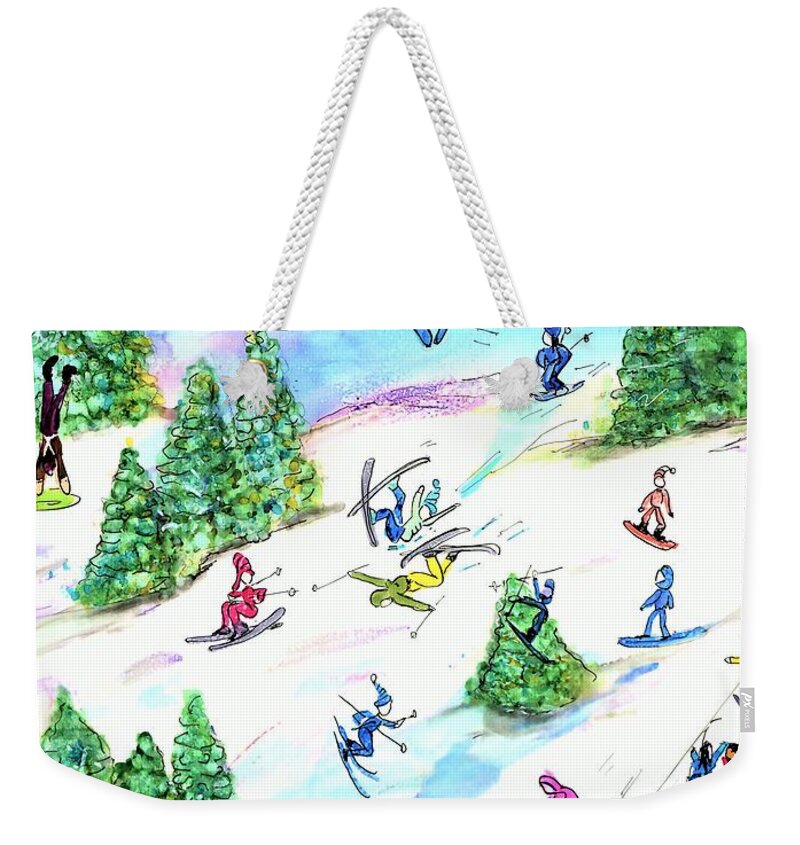Ski Weekender Tote Bag featuring the painting Ski Slopes 3 by Patty Donoghue