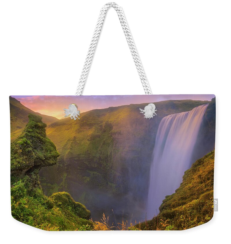 Iceland Weekender Tote Bag featuring the photograph Skogafoss sunset by Giovanni Allievi