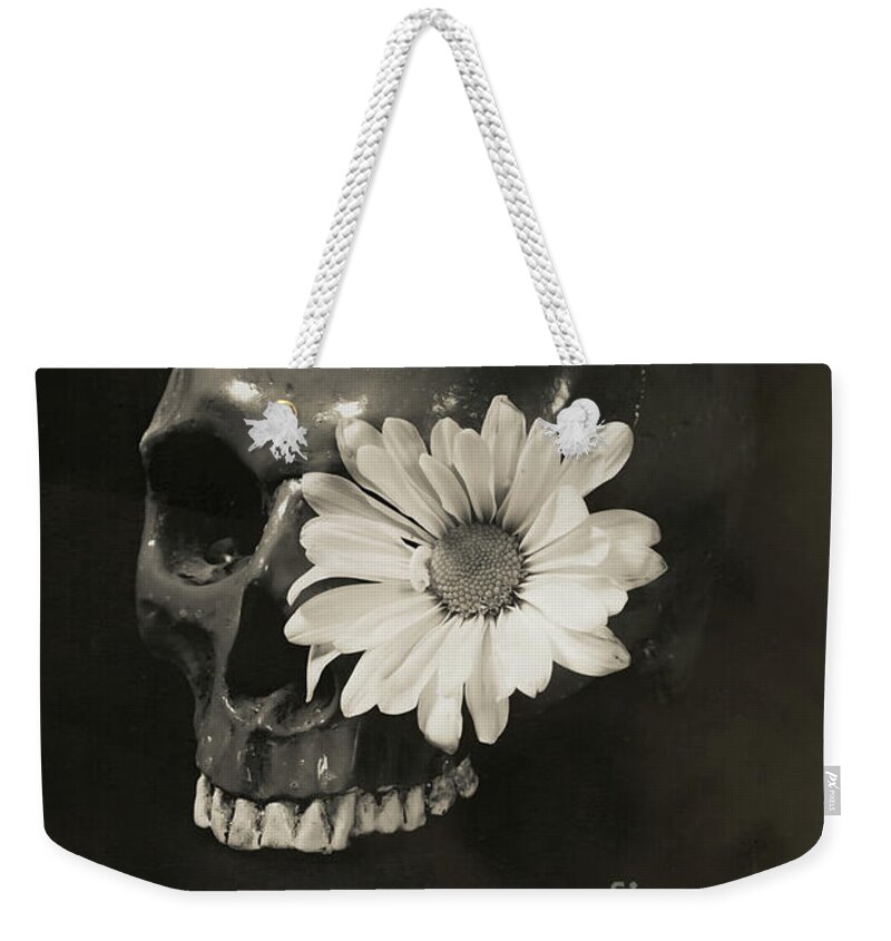 Flowers Weekender Tote Bag featuring the photograph Skull and Flower Tin Type by Edward Fielding