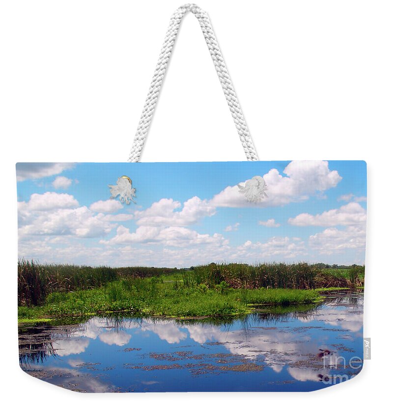 Beautiful Weekender Tote Bag featuring the photograph Skyscape Reflections Blue Cypress Marsh near Vero Beach Florida C6 by Ricardos Creations