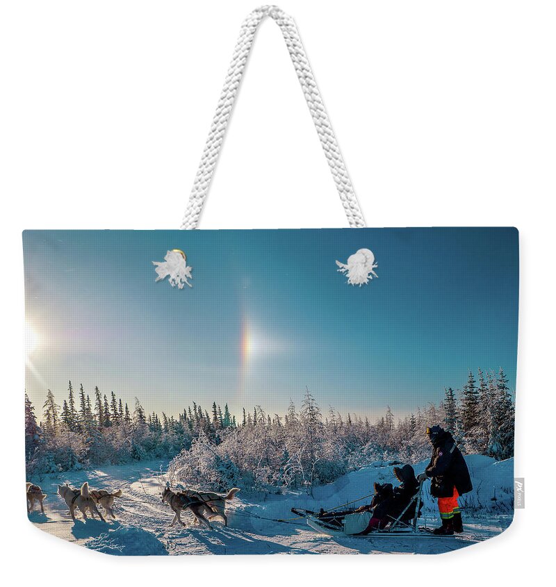 Churchill Weekender Tote Bag featuring the photograph Sled dogs by Minnie Gallman