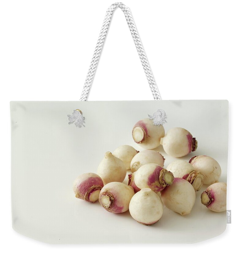 White Background Weekender Tote Bag featuring the photograph Small Turnips On White Background by Chris Ted