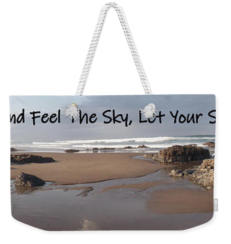 Quote Weekender Tote Bag featuring the photograph Smell The Sea ... Quote by Linda Vanoudenhaegen