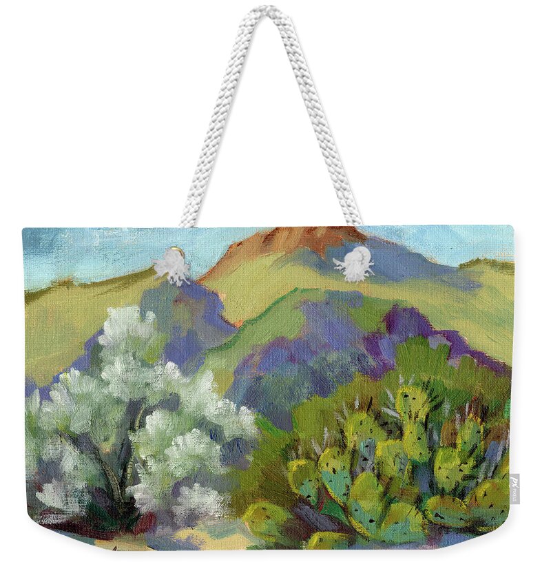 Smoke Tree Weekender Tote Bag featuring the painting Smoke Tree and Prickly Pear Cactus by Diane McClary