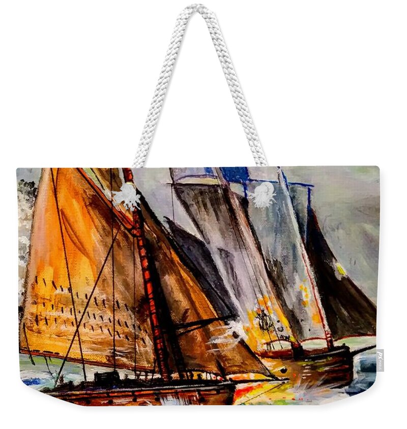 Ships Weekender Tote Bag featuring the painting Smugglers by Mike Benton