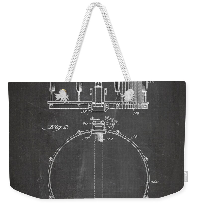 Snare Drum Weekender Tote Bag featuring the digital art Snare Drum Patent, Drummer Art - Chalkboard by Patent Press