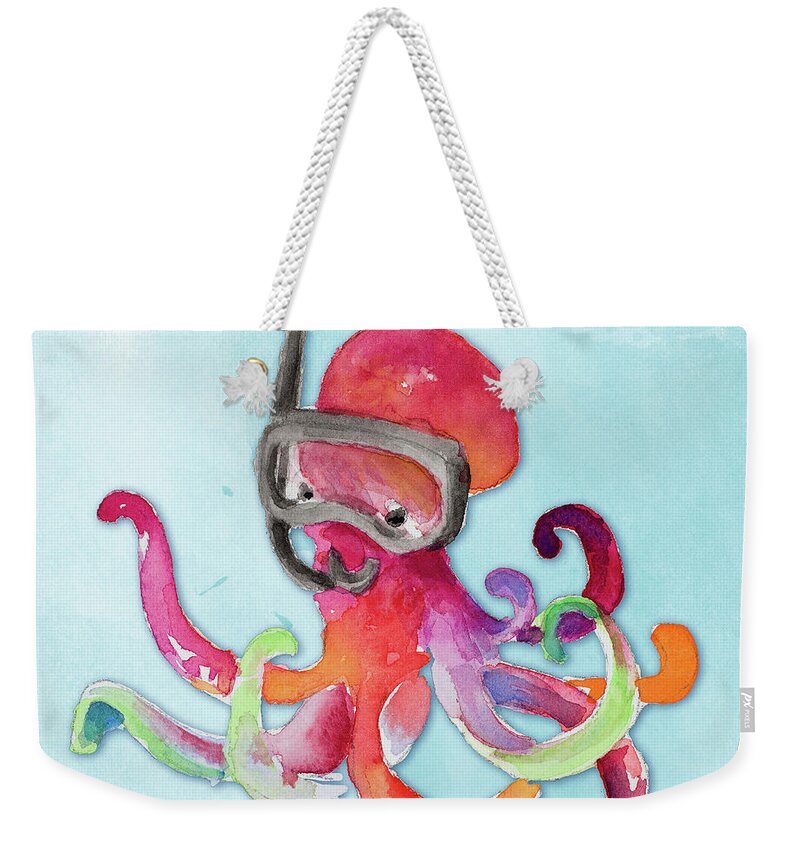 Snorkeling Weekender Tote Bag featuring the painting Snorkeling Octopus On Watercolor by Lanie Loreth