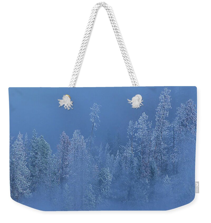 Dave Welling Weekender Tote Bag featuring the photograph Snow Covered Trees In Fog Yellowstone National Park Wyoming by Dave Welling