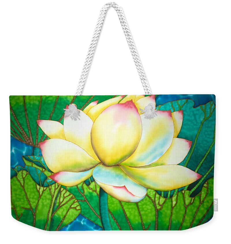 Waterlily Weekender Tote Bag featuring the painting Snow White Lotus by Daniel Jean-Baptiste