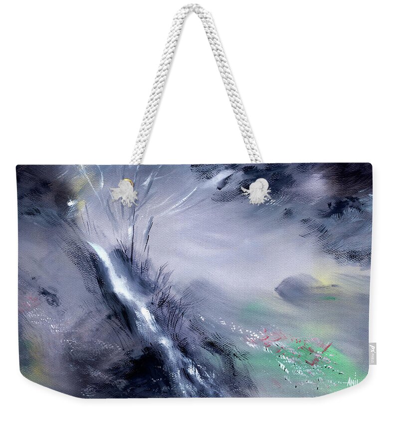 Nature Weekender Tote Bag featuring the painting Somewhere deep into the woods by Anil Nene