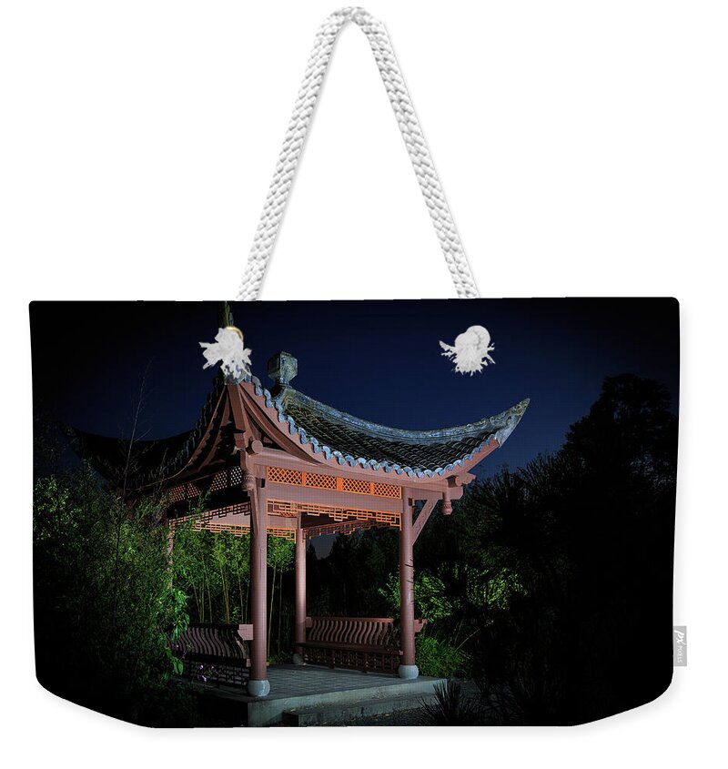 Seattle Chinese Garden Weekender Tote Bag featuring the photograph Song Mei Ting at Twilight by Briand Sanderson