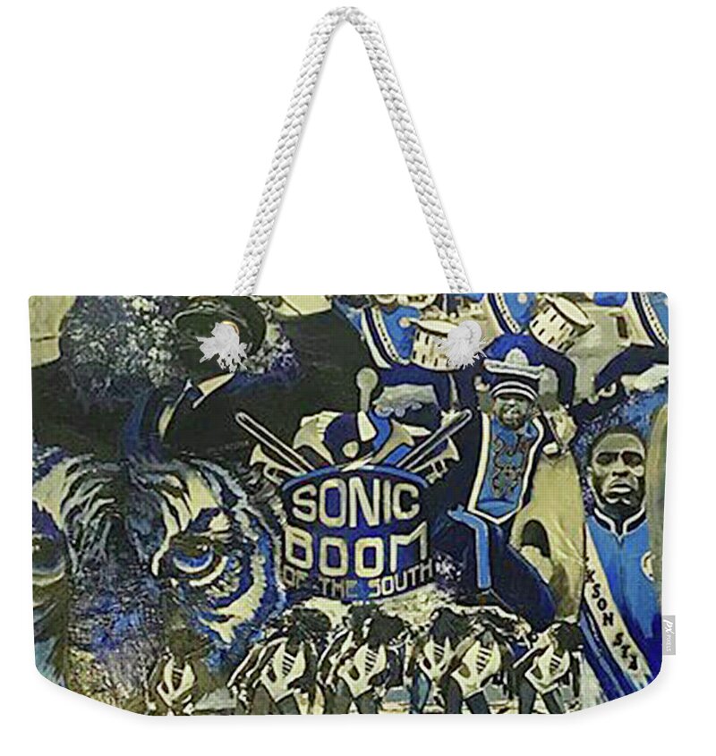 Jsu Sonic Boom Weekender Tote Bag featuring the painting Sonic Boom by Femme Blaicasso