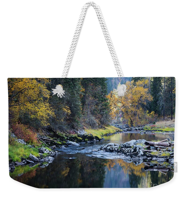 Elk City Weekender Tote Bag featuring the photograph South Fork Autumn by Idaho Scenic Images Linda Lantzy