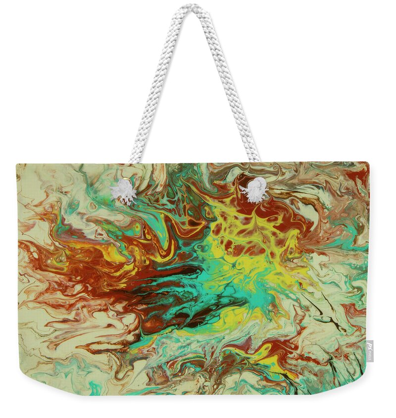 Poured Acrylic Weekender Tote Bag featuring the painting Southwest Eddies by Lucy Arnold