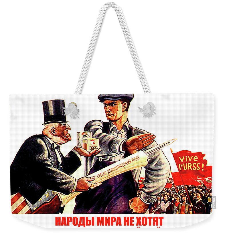 Man Weekender Tote Bag featuring the digital art Soviet cold war poster by Long Shot