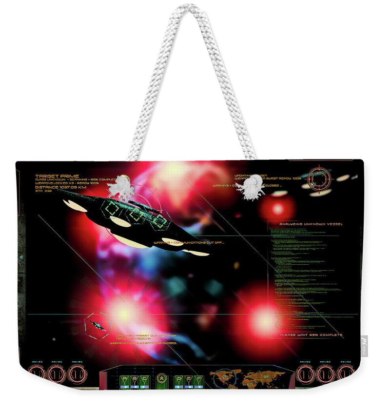 Science Fiction Weekender Tote Bag featuring the digital art Space Invaders by Bob Orsillo