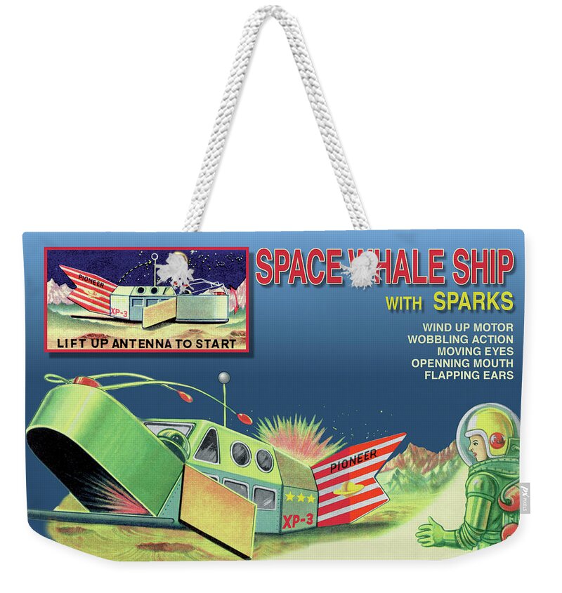 Whale Weekender Tote Bag featuring the painting Space Whale Ship with Sparks by Unknown