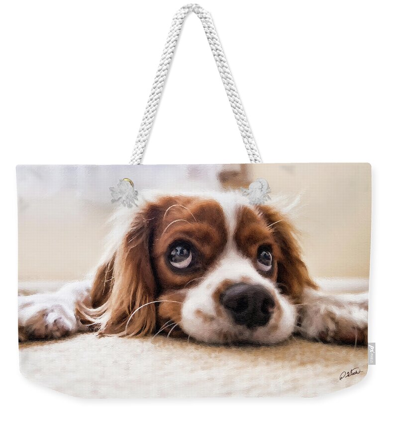Portrait Weekender Tote Bag featuring the painting Spaniel puppy DWP2785074 by Dean Wittle