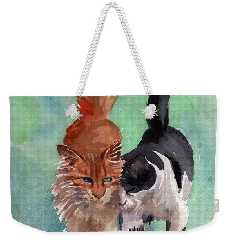 Cat Love Weekender Tote Bag featuring the painting Sparky and Friend by Mimi Boothby