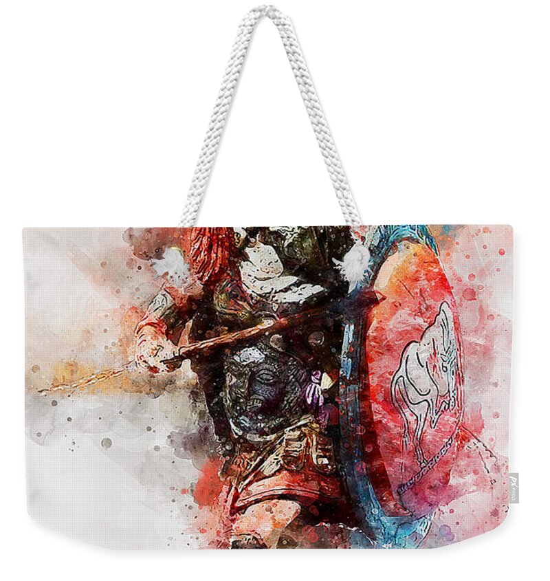 Spartan Warrior Weekender Tote Bag featuring the painting Spartan Hoplite - 38 by AM FineArtPrints