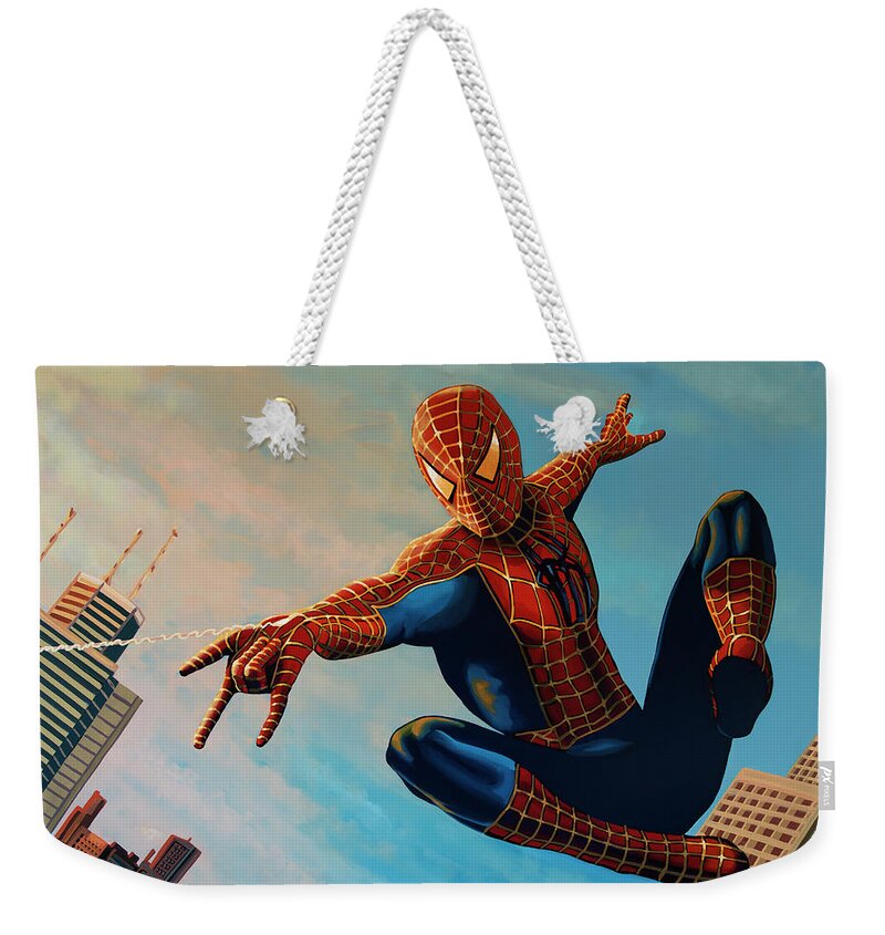 Spiderman Weekender Tote Bag featuring the painting Spiderman 3 Painting by Paul Meijering