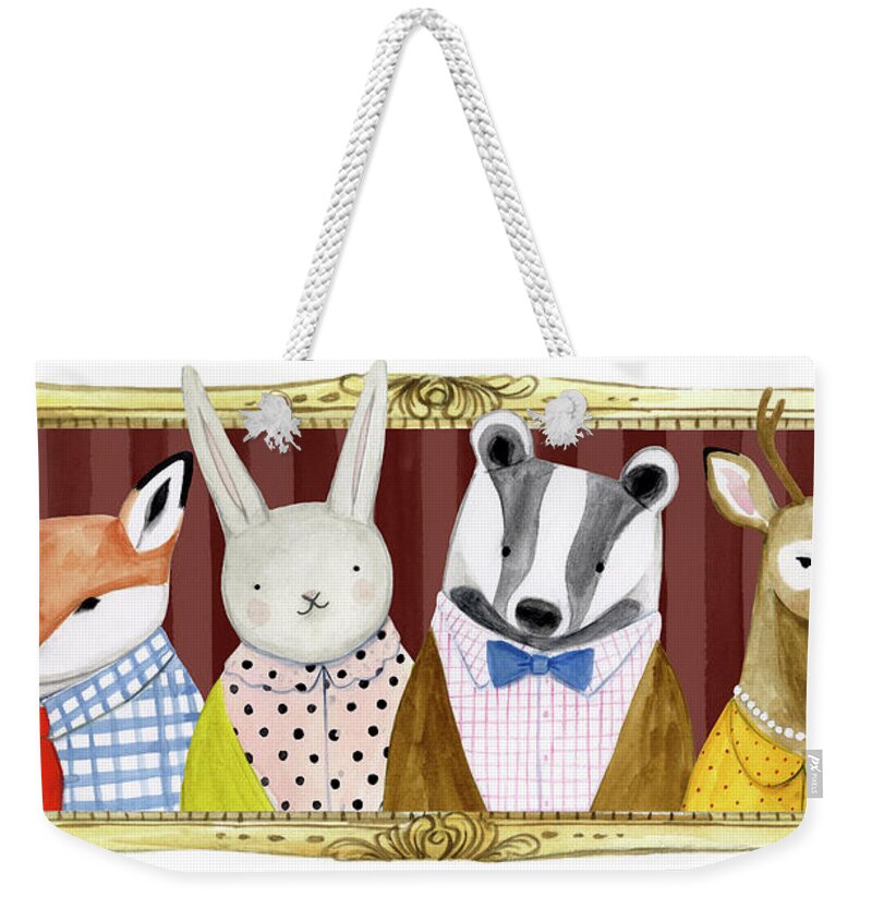 Animals & Nature+safari & Zoo Weekender Tote Bag featuring the painting Spiffy Animals Collection D by Victoria Borges