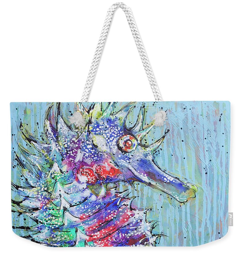 Seahorse Weekender Tote Bag featuring the painting Spiny Seahorse by Jyotika Shroff