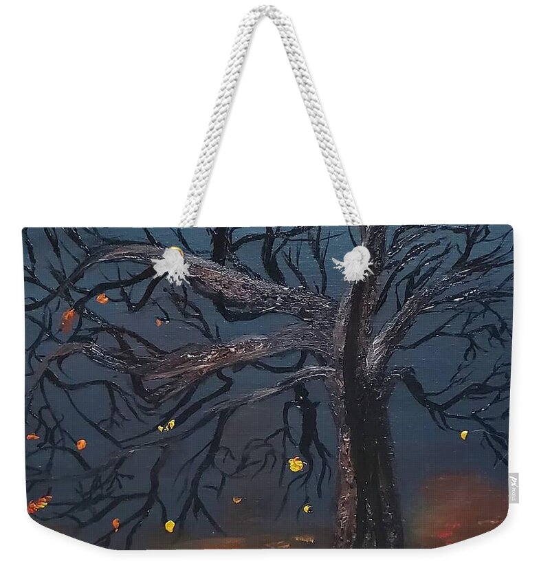 Autumn Weekender Tote Bag featuring the painting Spooky Tree by Amy Kuenzie