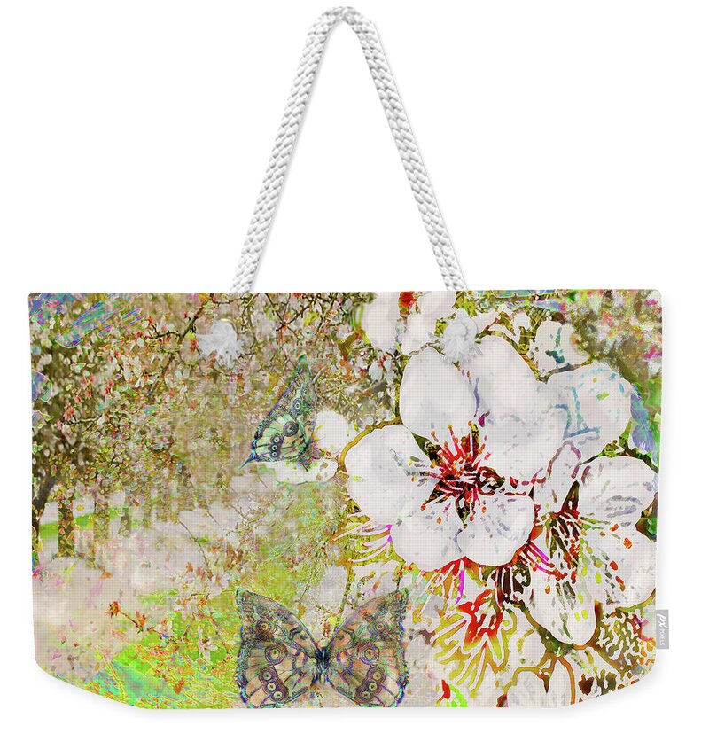Spring Blossoms Weekender Tote Bag featuring the mixed media Spring Blossoms and Butterflies by Bonnie Marie