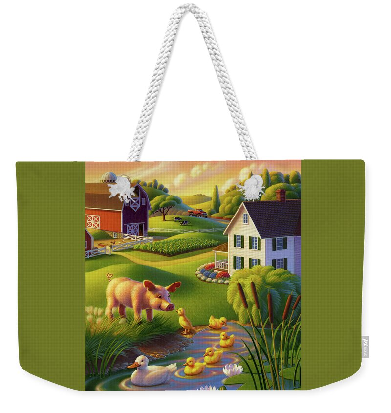 Spring Pig Weekender Tote Bag featuring the painting Spring Pig by Robin Moline